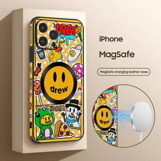 iPhone MagSafe Series | Doodle Smiley Cartoon Leather Phone Case