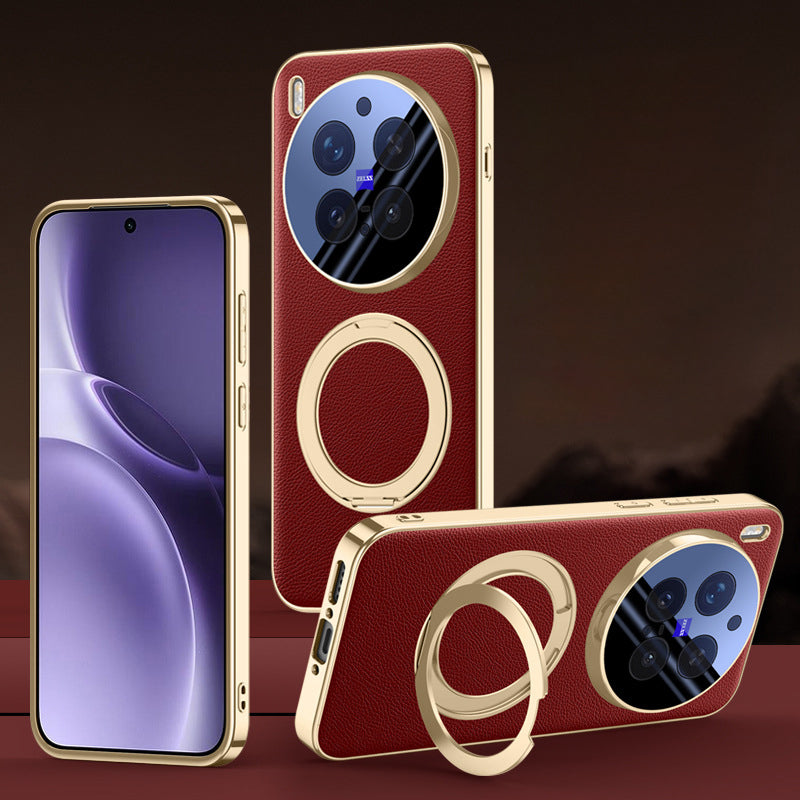 Rotating Ring Leather Case with MagSafe