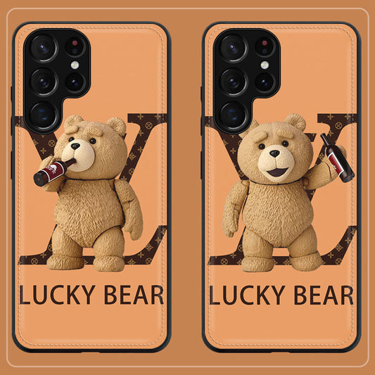Samsung Series | Drinking Bear  Leather Printed Phone Case[Free lanyard]