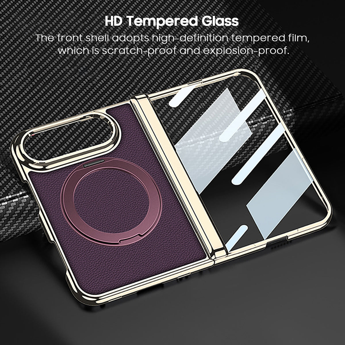 Built-in Magnetic Rotating Ring Kickstand Leather Case
