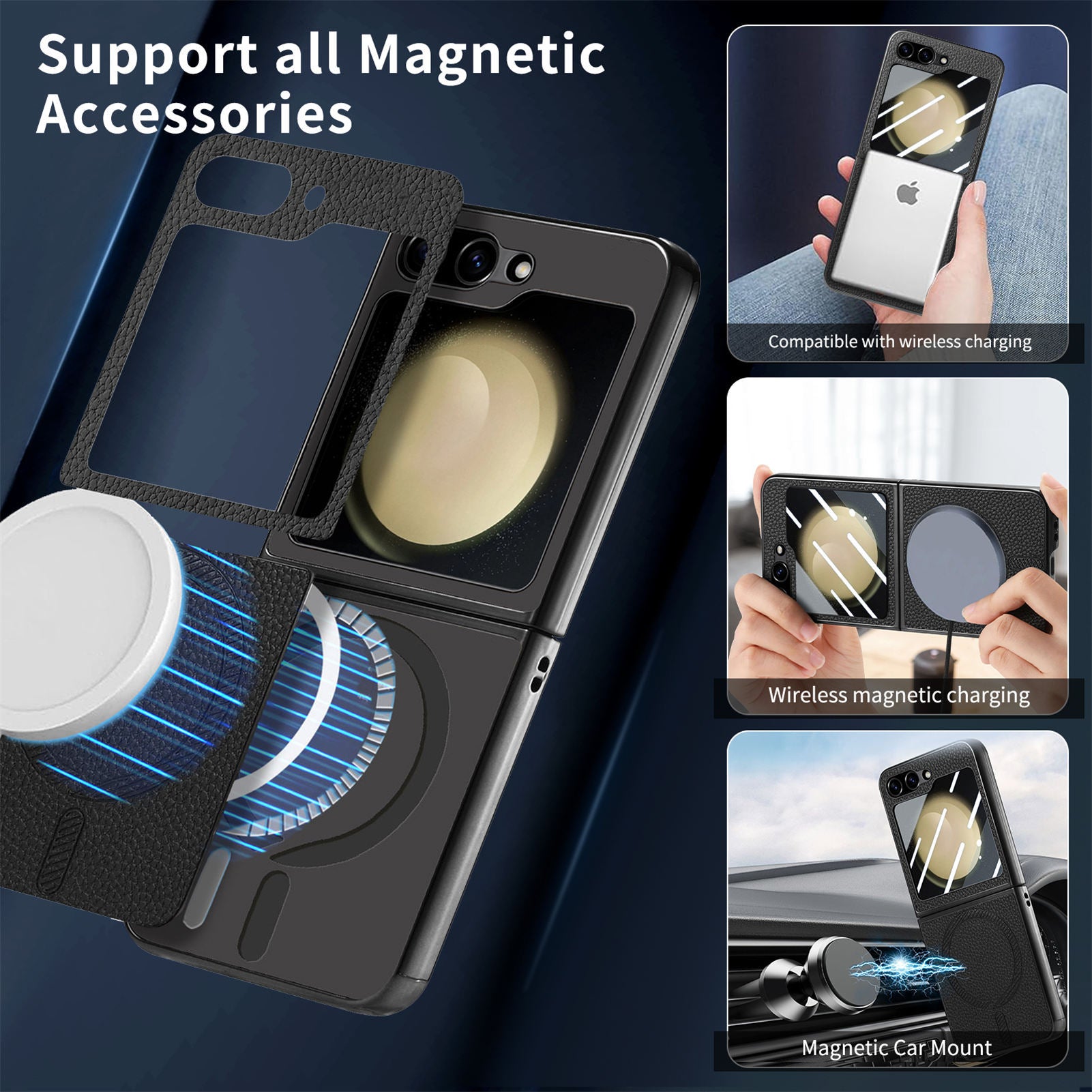 Electroplated Frame Genuine Leather Case with MagSafe