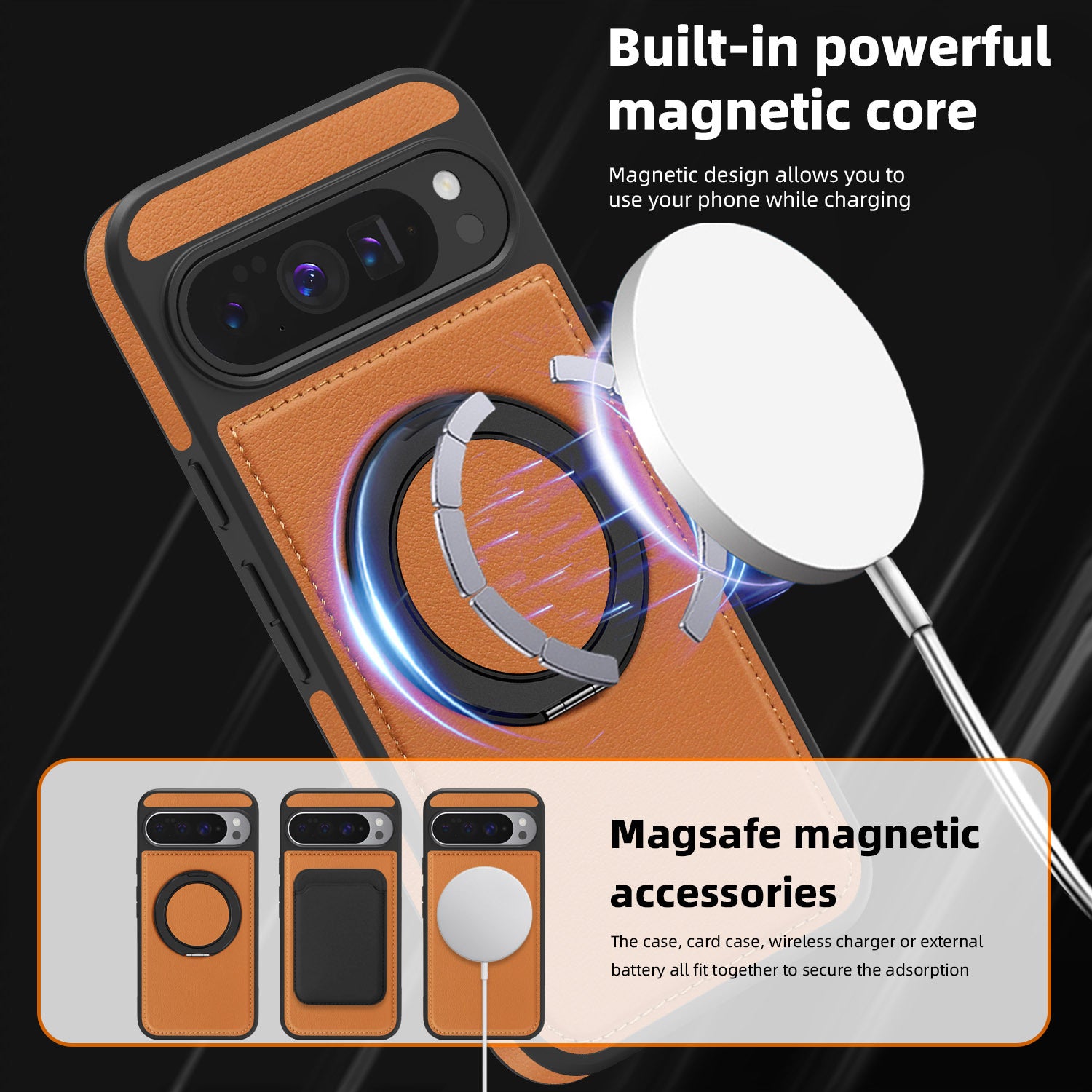Rotating Ring Leather Case with MagSafe
