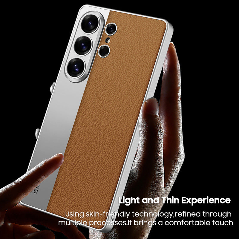 Cool Electroplated Leather Spliced Case