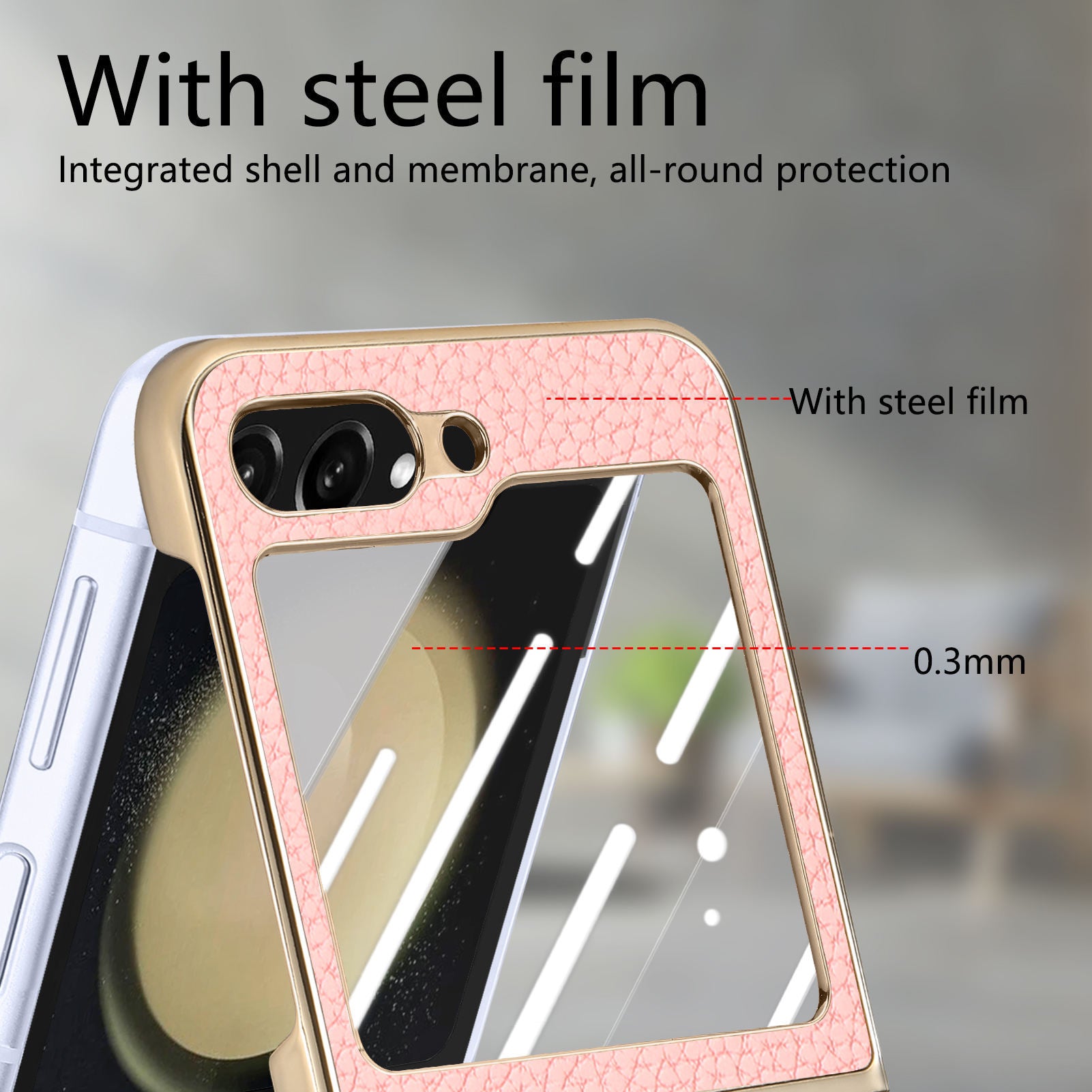 Electroplated Frame Genuine Leather Case with MagSafe