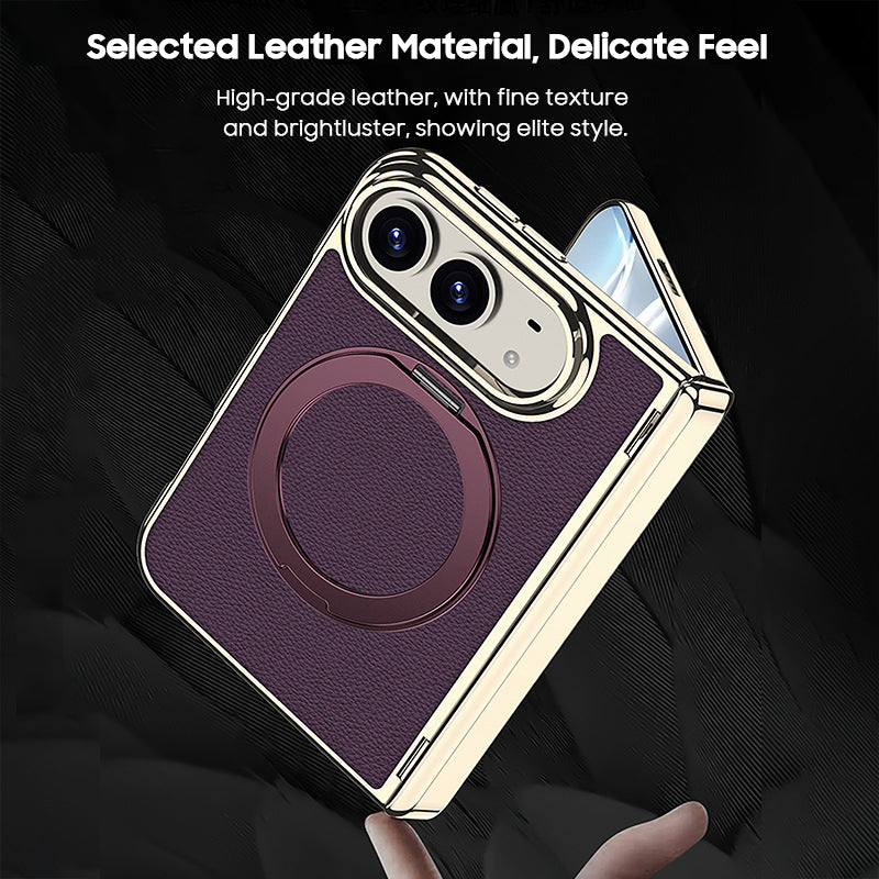 Built-in Magnetic Rotating Ring Kickstand Leather Case
