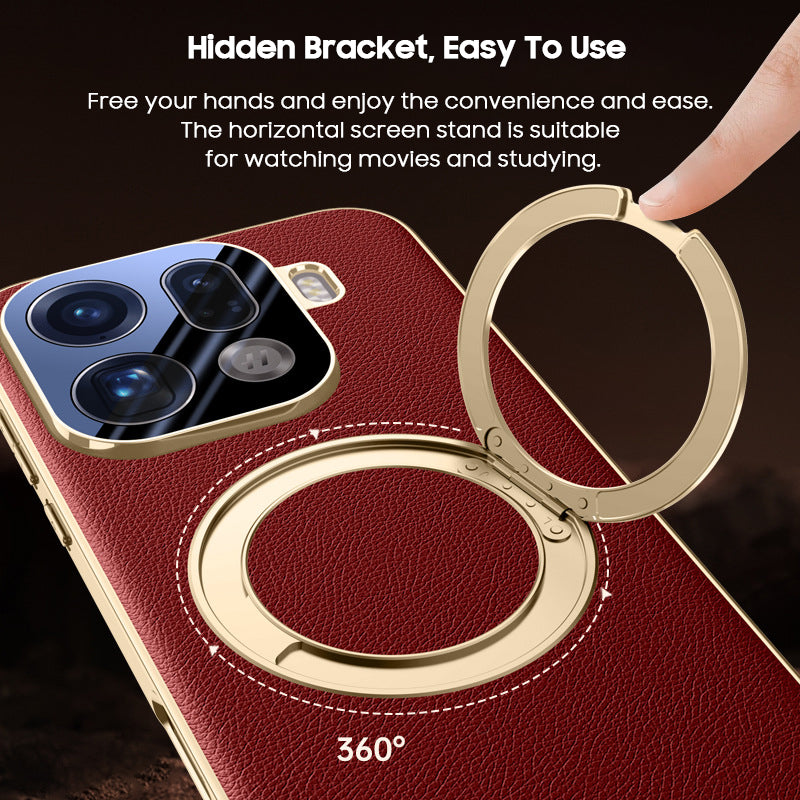 Rotating Ring Leather Case with MagSafe
