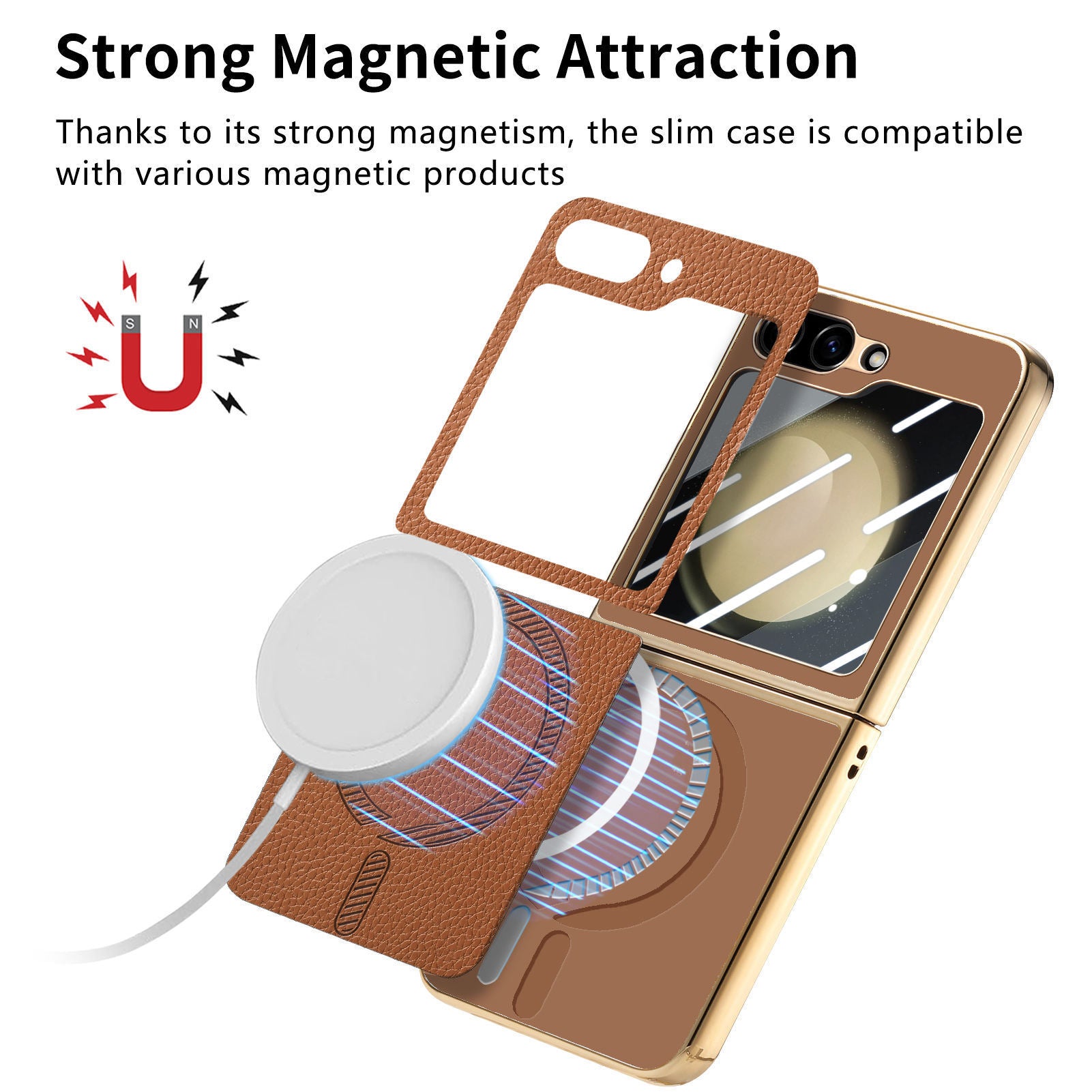 Electroplated Frame Genuine Leather Case with MagSafe