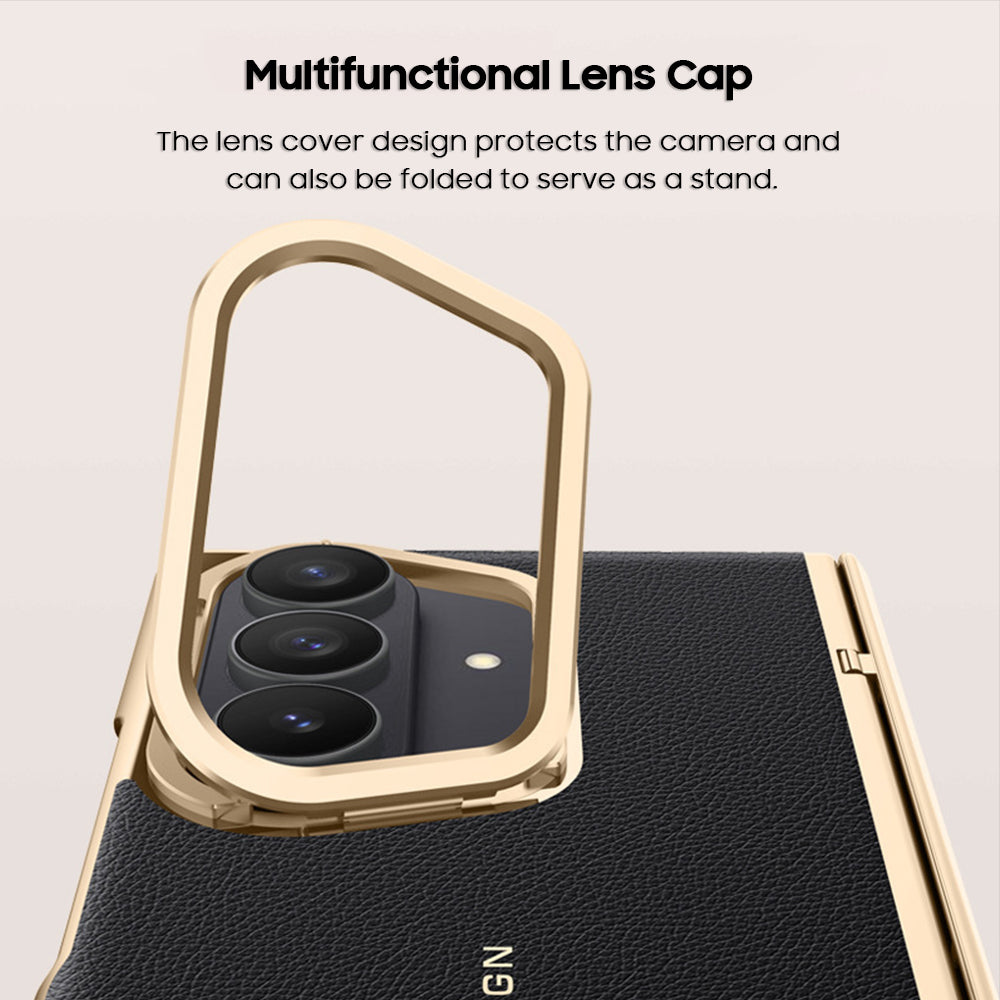 Lens Holder Electroplated Gold Edge Leather Case