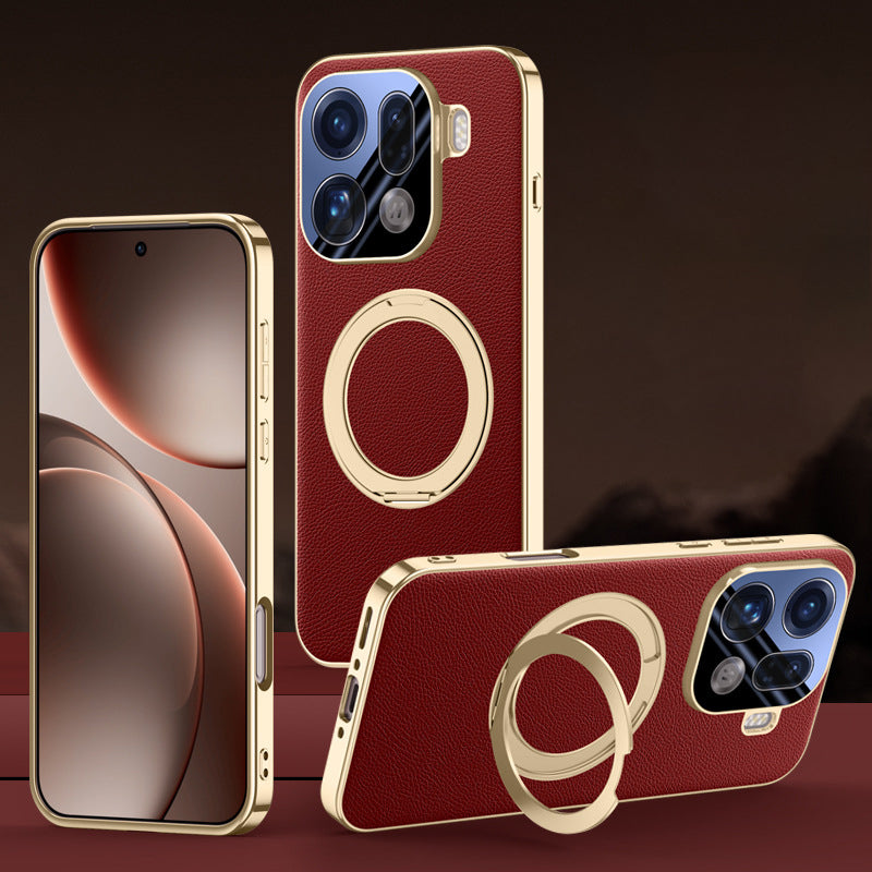Rotating Ring Leather Case with MagSafe