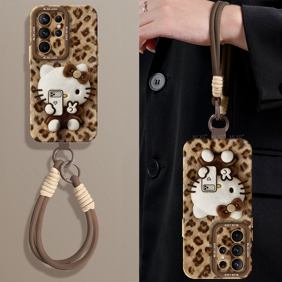 Leopard Print Kitty Liquid Silicone Lanyard Case