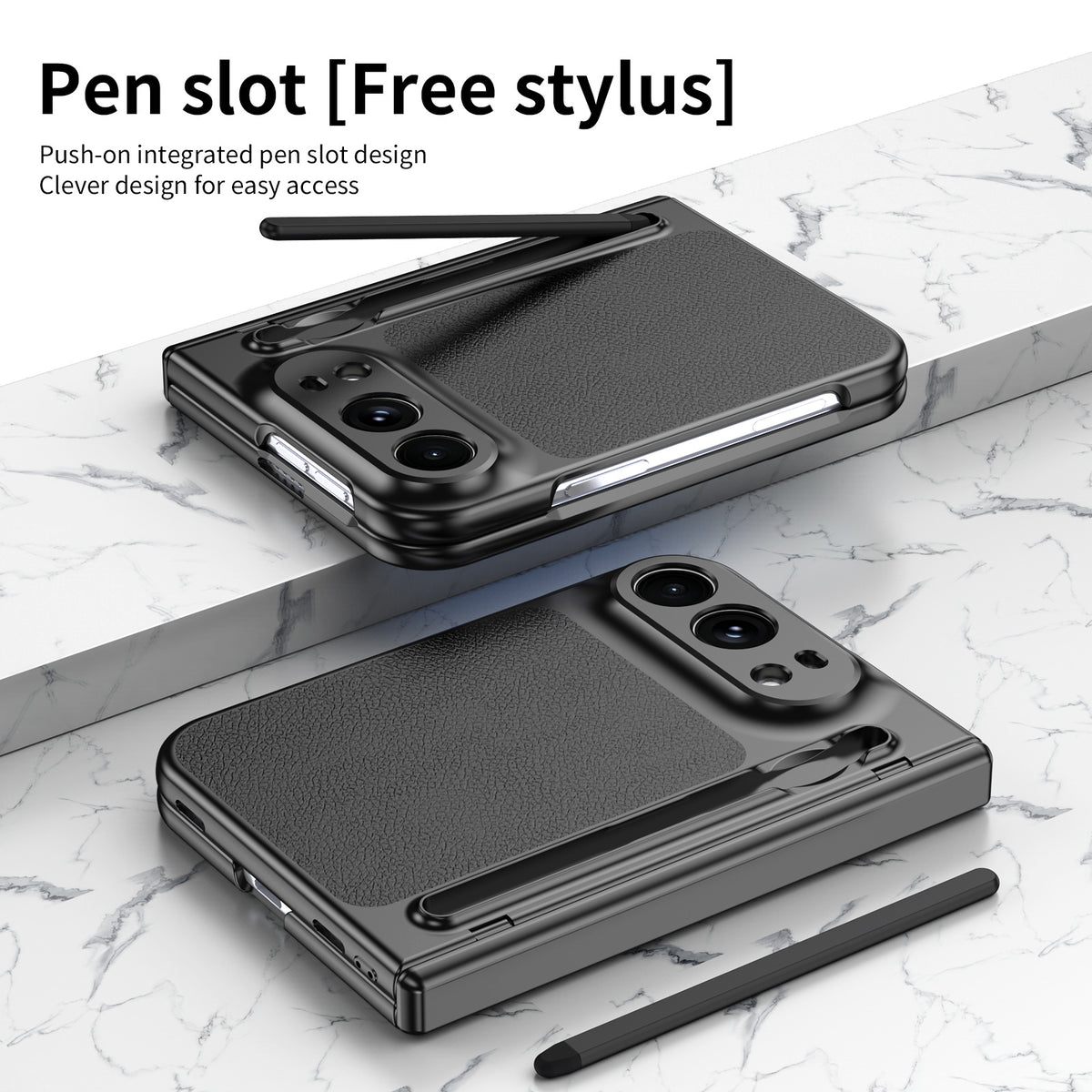 Premium Leather Texture Foldable Case with Pen Slot