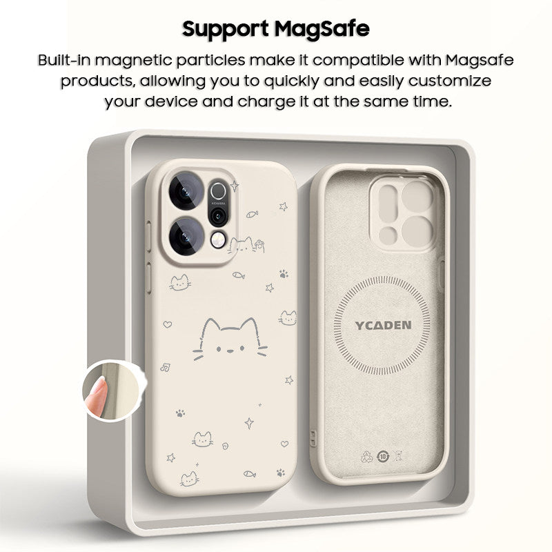 Cartoon Kitten Liquid Silicone Lanyard Case with MagSafe