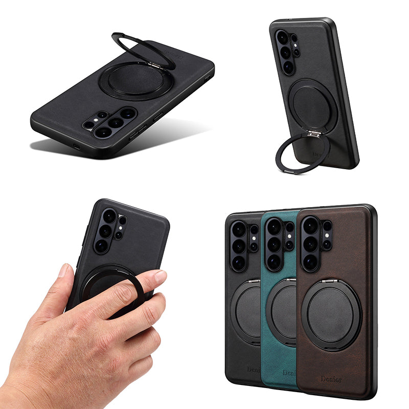 Rotating Ring Leather Case with MagSafe