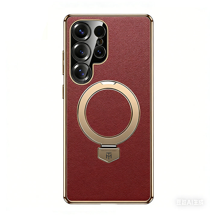 Rotating Ring Leather Case with MagSafe