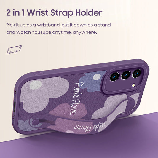 Samsung Series | Purple Flowers Lambskin Wristband phone Case