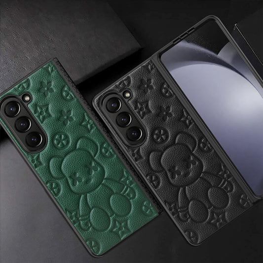 Samsung Galaxy Z Fold Series |  Fashion Bearbrick Leather Phone Case