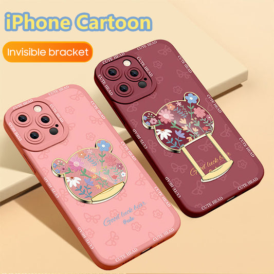 iPhone Invisible Bracket Series | Cute Bear Liquid Silicone Phone Case