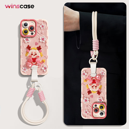 iPhone Series | Oil Painting Blossom Dragon Silicone Phone Case [free Wrist Rope/Cross-Body Strap Rope]
