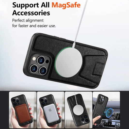 iPhone MagSafe Series | Folding Stand Leather Phone Case