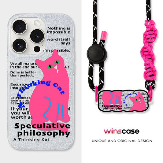 iPhone Series | Pink Cat Back Clip Lanyard Phone Case