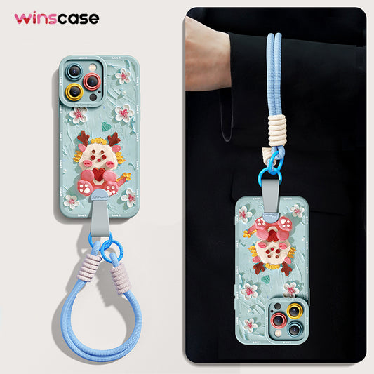 iPhone Series | Oil Painting Blossom Dragon Silicone Phone Case [free Wrist Rope/Cross-Body Strap Rope]