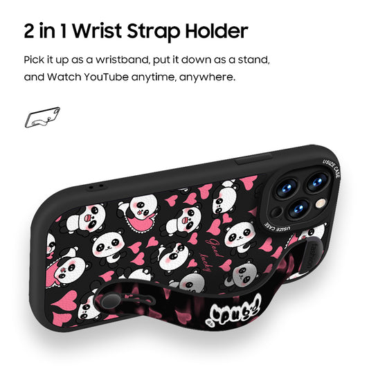iPhone Series | Cute Panda Wristband Holder Leather Phone Case