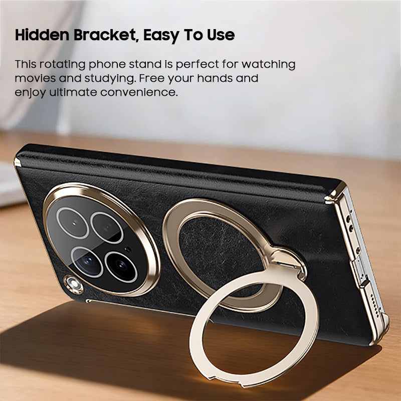 Oil-Waxed Leather Rotating Bracket Case with MagSafe