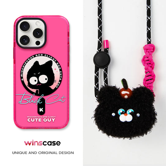 iPhone MagSafe Series | Black Cat Back Clip Lanyard Phone Case