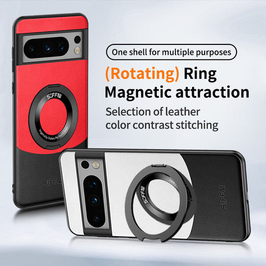 Google Magsafe Series | Magnetic Ring Contrast Leather Phone Case