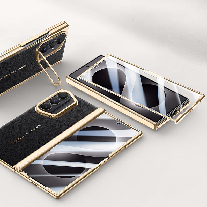 Lens Holder Electroplated Gold Edge Leather Case