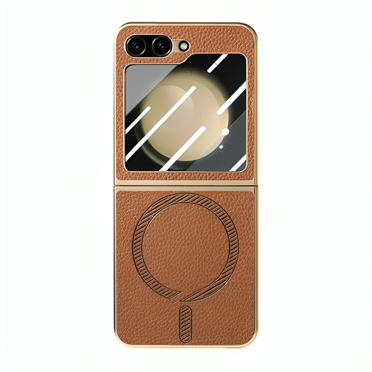 Electroplated Frame Genuine Leather Case with MagSafe