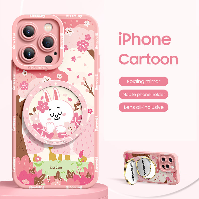 iPhone Mirror Bracket Series |"LINE FRIENDS” Cartoon Silicone Liquid Phone Case