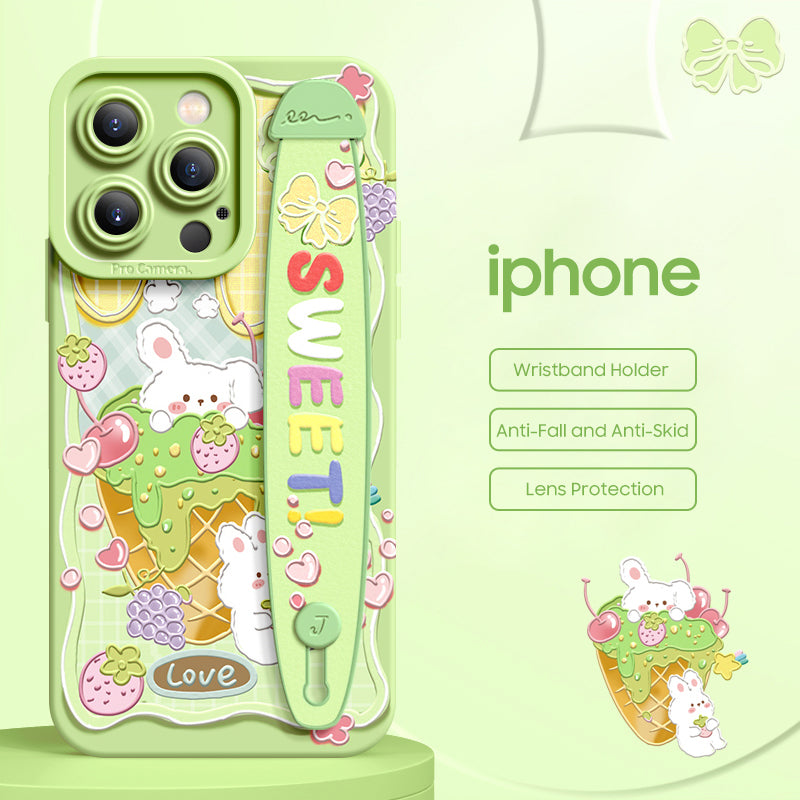 iPhone Series | “Cute Rabbit Bear”  Liquid Silicone Wristband Phone Case