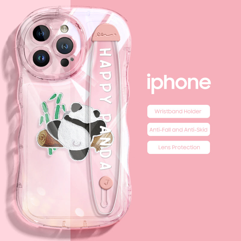 iPhone Series | “Cute Panda” Design Anti-fall Soft Silicone Transparent Wristband Phone Case