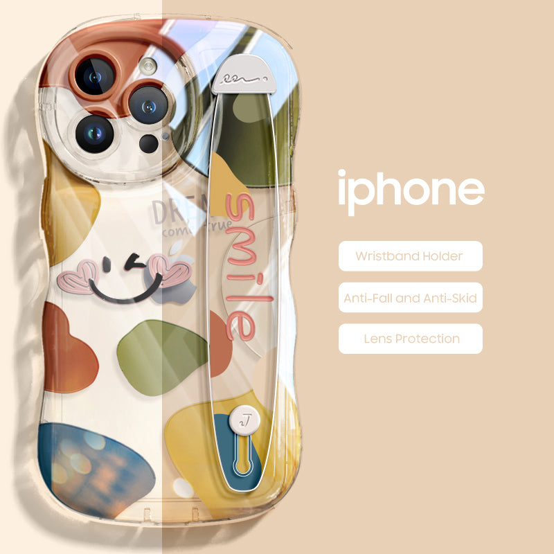 iPhone Series | “Cartoon Smiley” Design Anti-fall Soft Silicone Transparent Wristband Phone Case