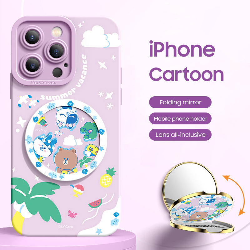 iPhone Mirror Bracket Series |"LINE FRIENDS” Cartoon Silicone Liquid Phone Case