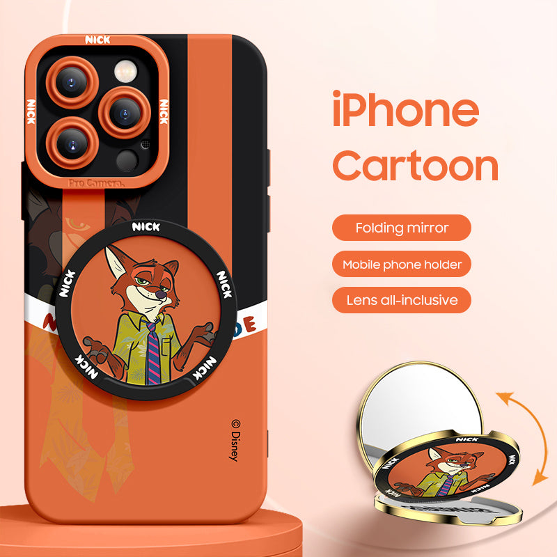 iPhone Mirror Bracket Series |"Zootopia” Cartoon Silicone Liquid Phone Case