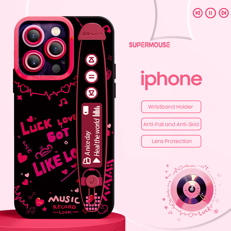 iPhone Series | “Rock Records”  Liquid Silicone Wristband Phone Case