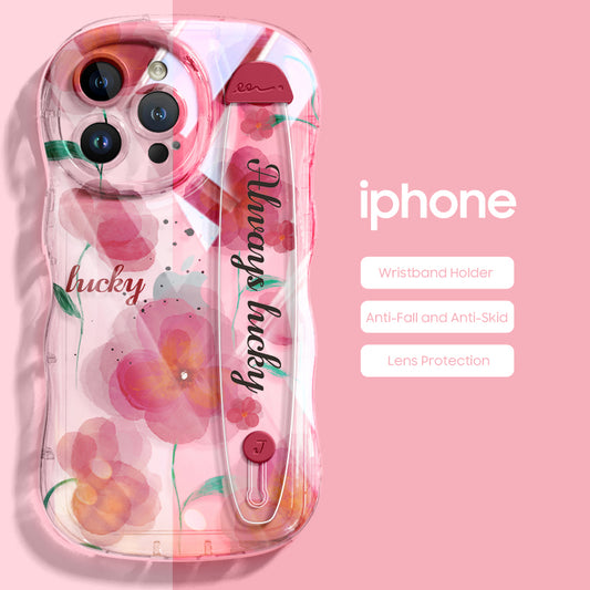 iPhone Series | “Watercolor Flowers” Design Anti-fall Soft Silicone Transparent Wristband Phone Case