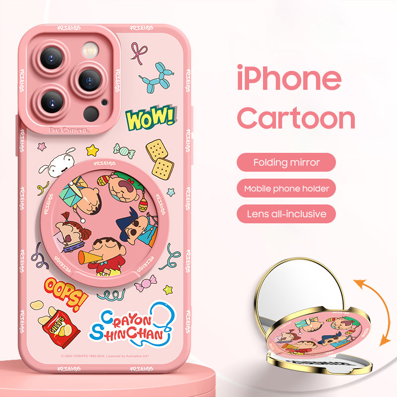 iPhone Mirror Bracket Series |"Crayon Shin-chan” Cartoon Silicone Liquid Phone Case