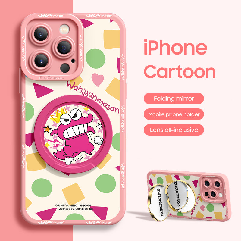 iPhone Mirror Bracket Series |"Crayon Shin-chan” Cartoon Silicone Liquid Phone Case