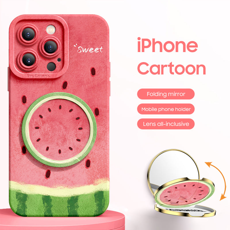 iPhone Mirror Bracket Series |"Fruit Series” Cartoon Silicone Liquid Phone Case