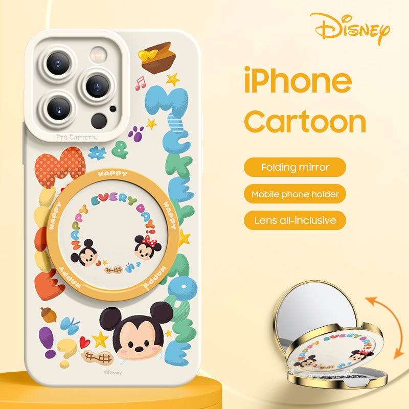 iPhone Mirror Bracket Series |"Disney” Cartoon Silicone Liquid Phone Case