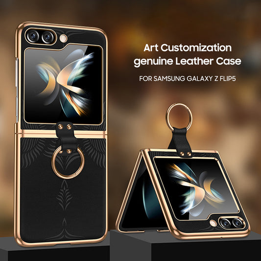 Samsung Series | Galaxy Z Flip Series Electroplated Ring Leather Case