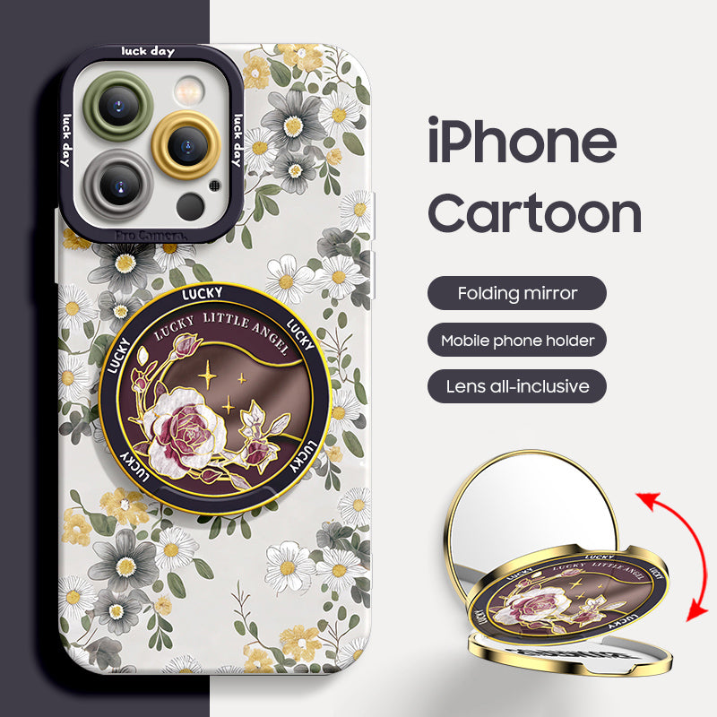 iPhone Mirror Bracket Series |"Flower Series” Cartoon Silicone Liquid Phone Case