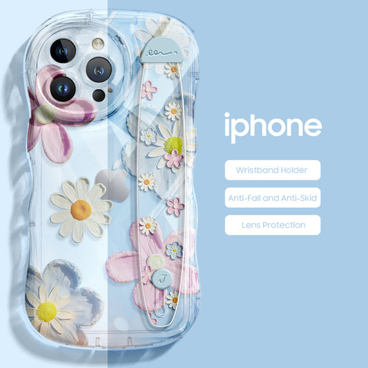 iPhone Series | “Daisy” Design Anti-fall Soft Silicone Transparent Wristband Phone Case