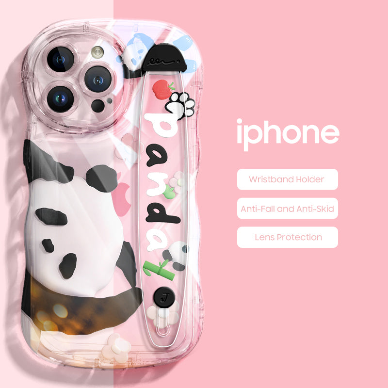 iPhone Series | “Cute Panda” Design Anti-fall Soft Silicone Transparent Wristband Phone Case