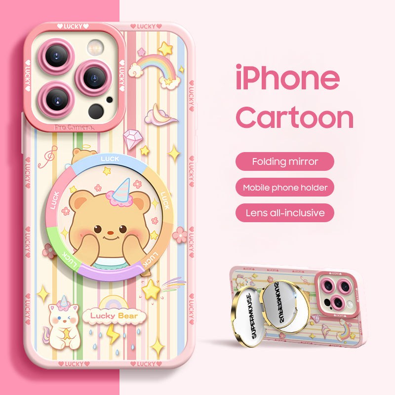 iPhone Mirror Bracket Series |"ButterBear” Cartoon Silicone Liquid Phone Case