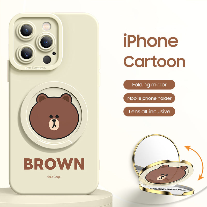 iPhone Mirror Bracket Series |"LINE FRIENDS” Cartoon Silicone Liquid Phone Case