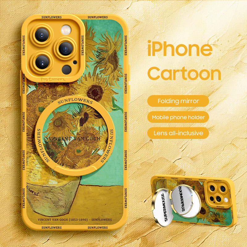 iPhone Mirror Bracket Series |"Van Gogh Series” Cartoon Silicone Liquid Phone Case